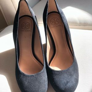 Tory Burch Black Suede Wedges